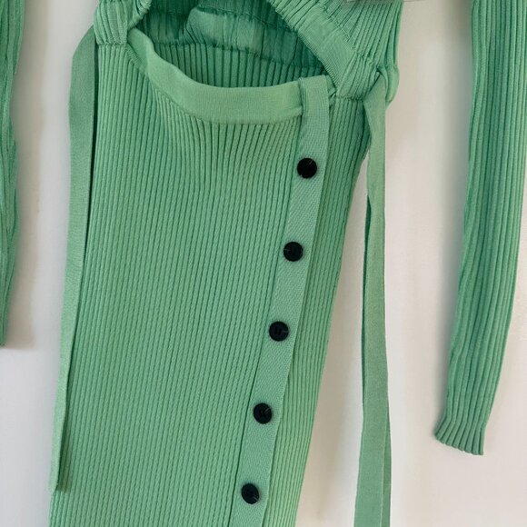 NWT Self-portrait Ribbed Knit Midi Dress Spearmint Small Cut-out Button Details - Picture 8 of 11